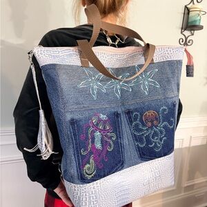Embroidered Denim Tote Bag